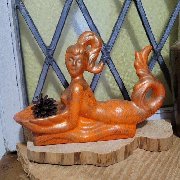 Vintage Mermaid Soap Trinket Dish - Gold & Orange - Picture 1 of 9